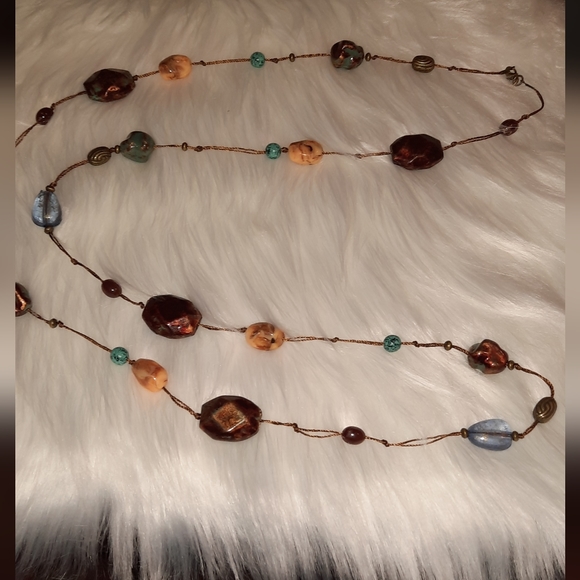 Boho bead xtra long necklace and matching earrings GUC - Picture 5 of 13